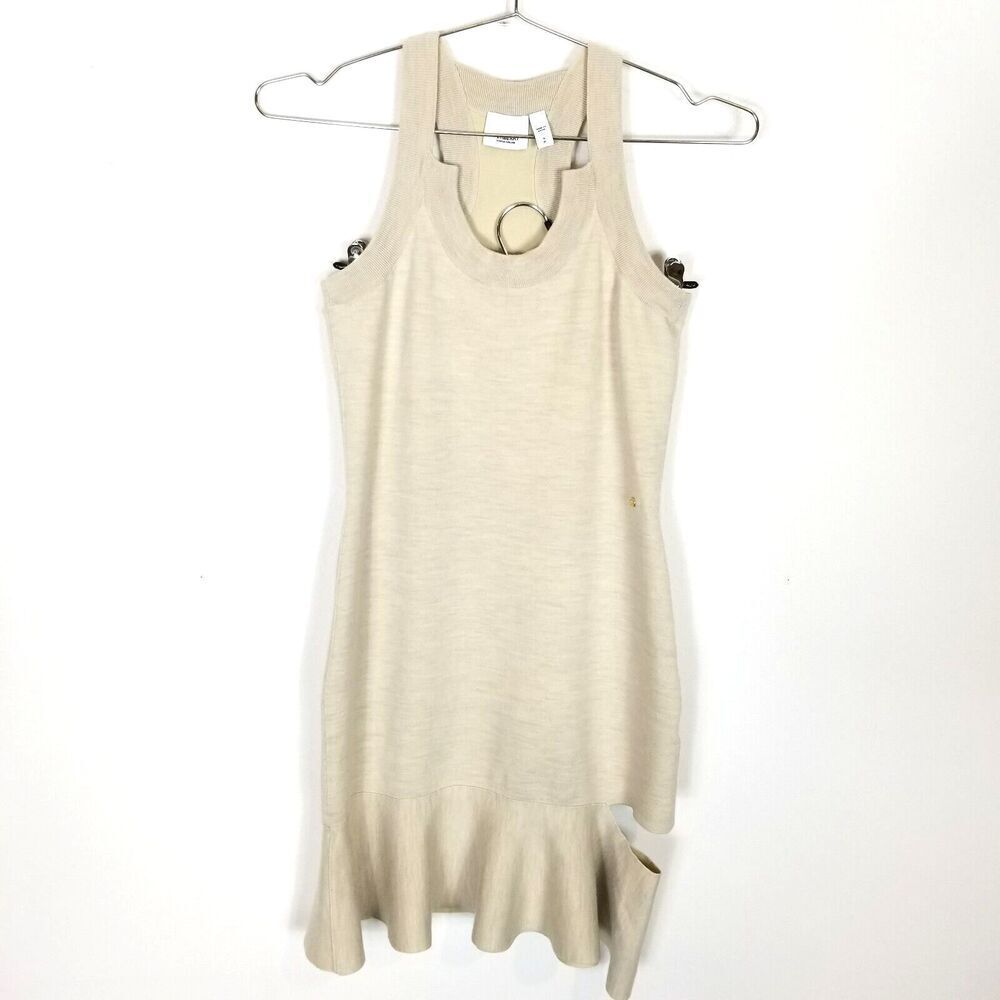 Burberry Women' Oatmeal Saadia Peplum Mini Dress Sz S Wool Blend Designer‎ Party